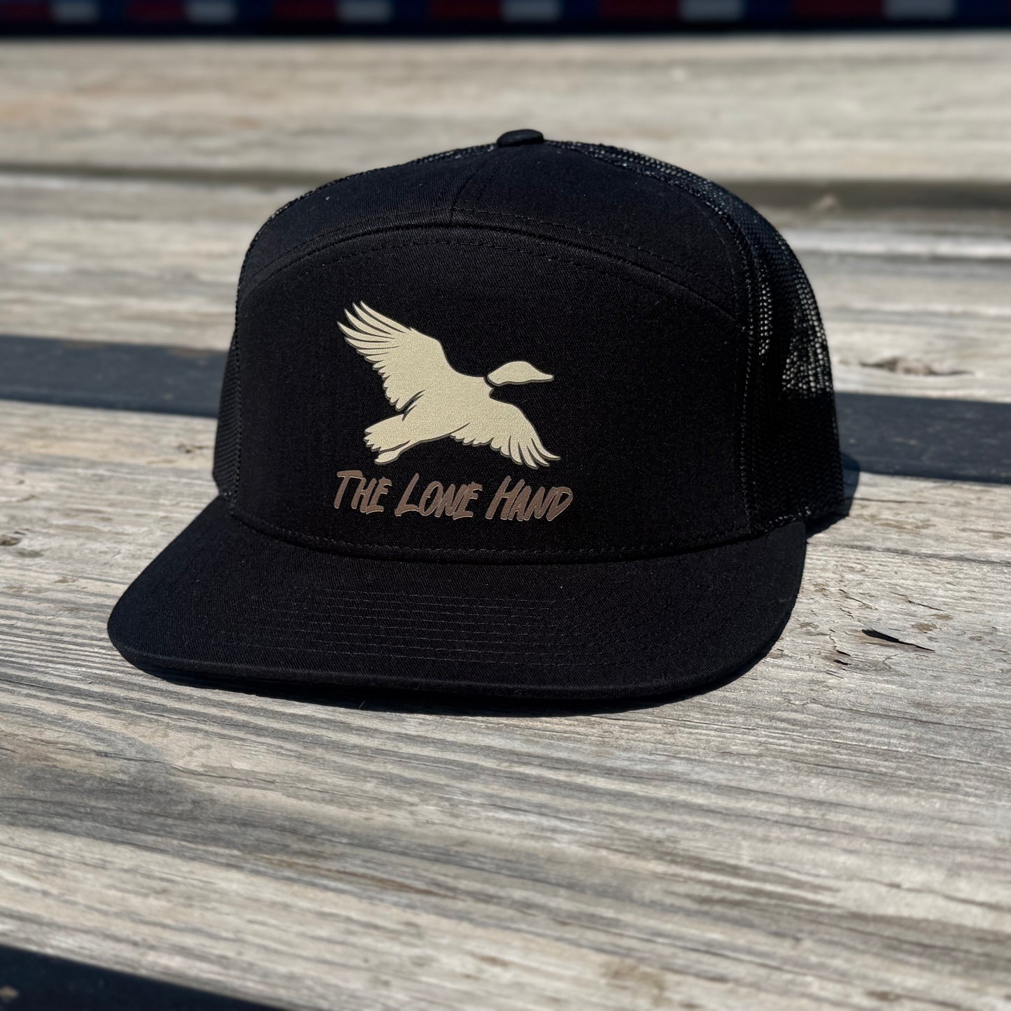 The Steel Shot Seven Panel Black Hat | The Lone Hand Hat Co